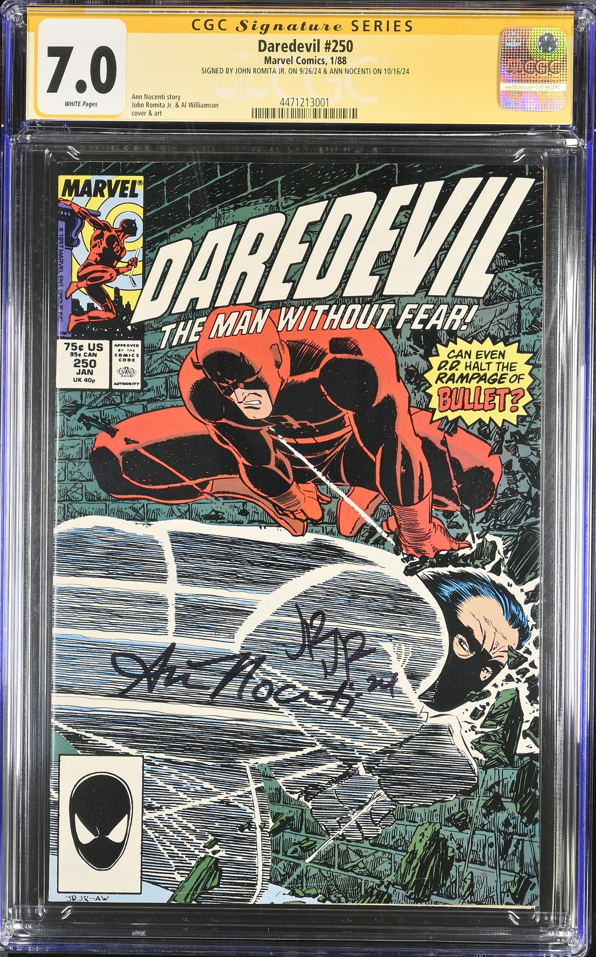 DAREDEVIL #250 (1988) (CGC - 7.0) SIGNED BY ANN NOCENTI, JOHN ROMITA JR.