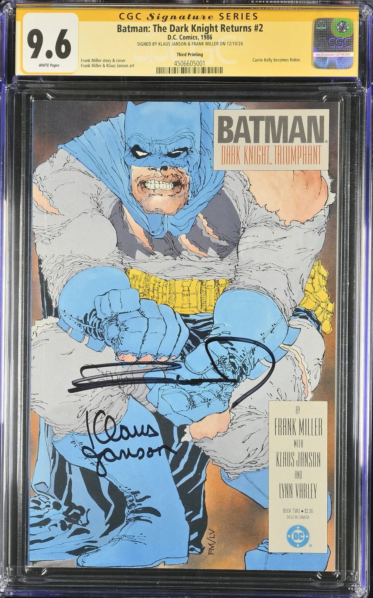 BATMAN : THE DARK KNIGHT RETURNS #2 (1986) 3RD PRINTING (CGC 9.6) SIGNED BY FRANK MILLER, KLAUS JANSON