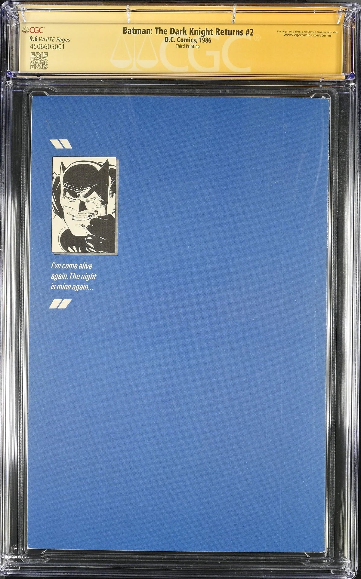 BATMAN : THE DARK KNIGHT RETURNS #2 (1986) 3RD PRINTING (CGC 9.6) SIGNED BY FRANK MILLER, KLAUS JANSON
