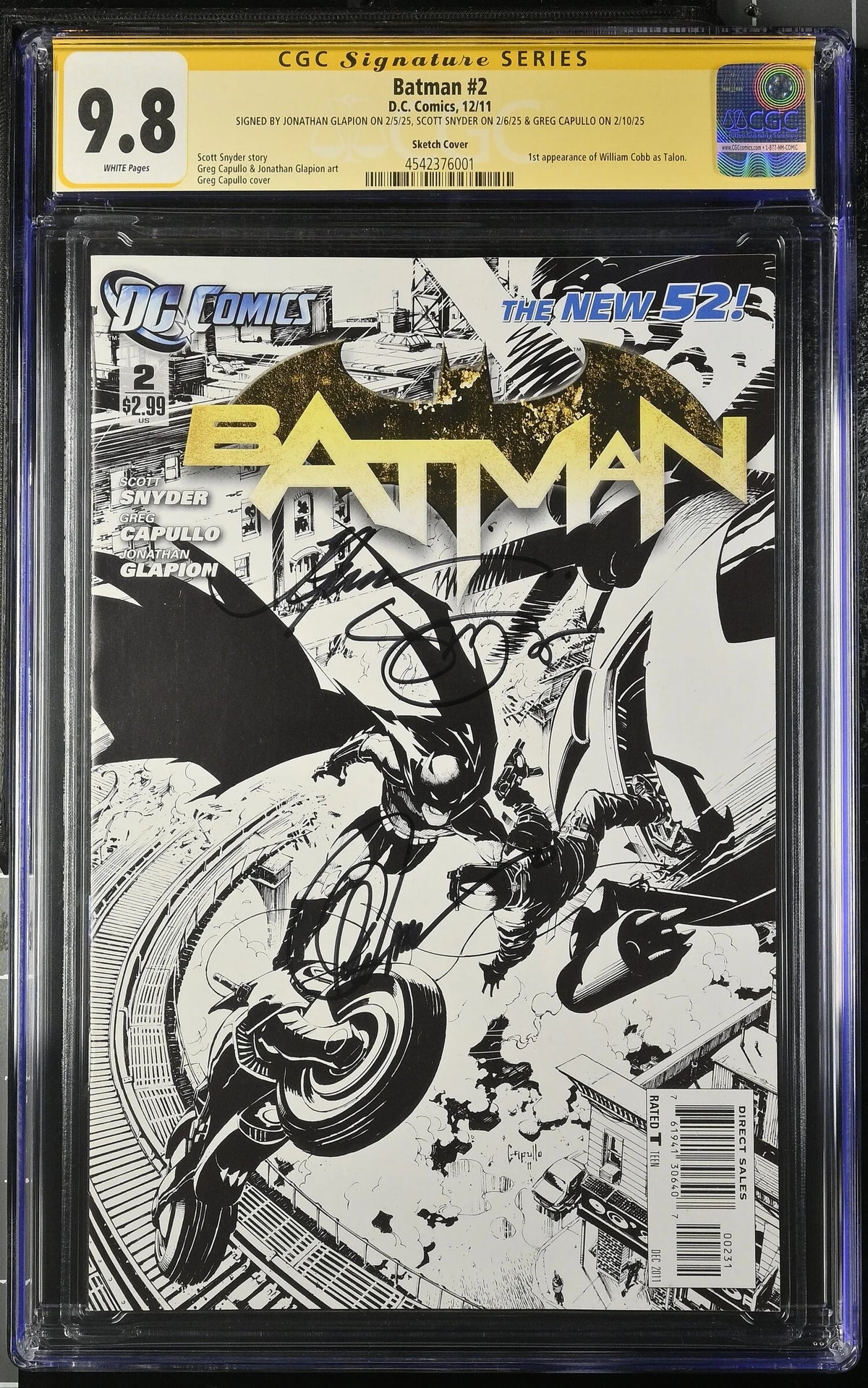 BATMAN #2 (2011) SKETCH COVER CGC 9.8 SIGNED SCOTT SNYDER,CAPULLO,GLAPION