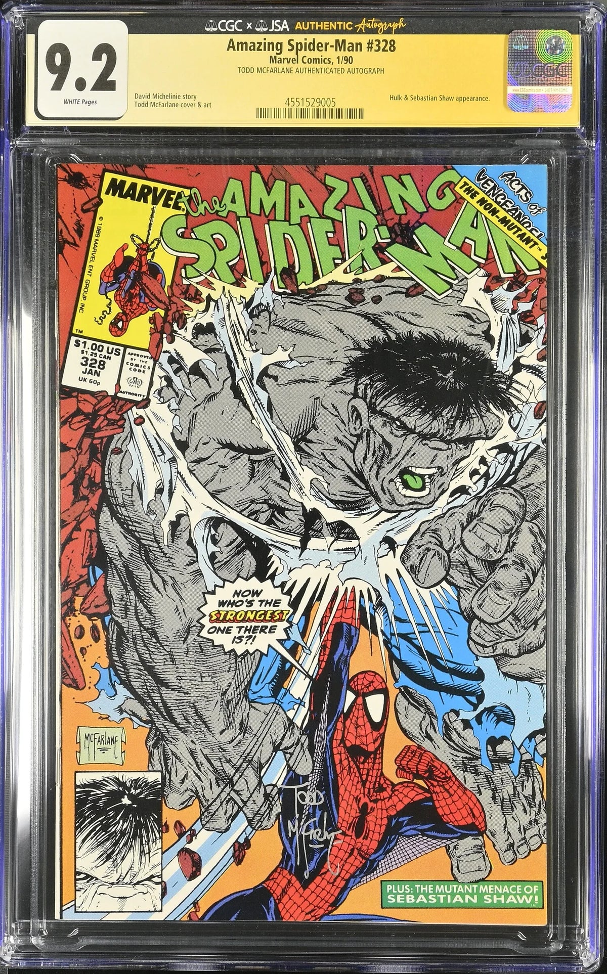 AMAZING SPIDER-MAN #328 (1990) CGC 9.2 SIGNED TODD MCFARLANE