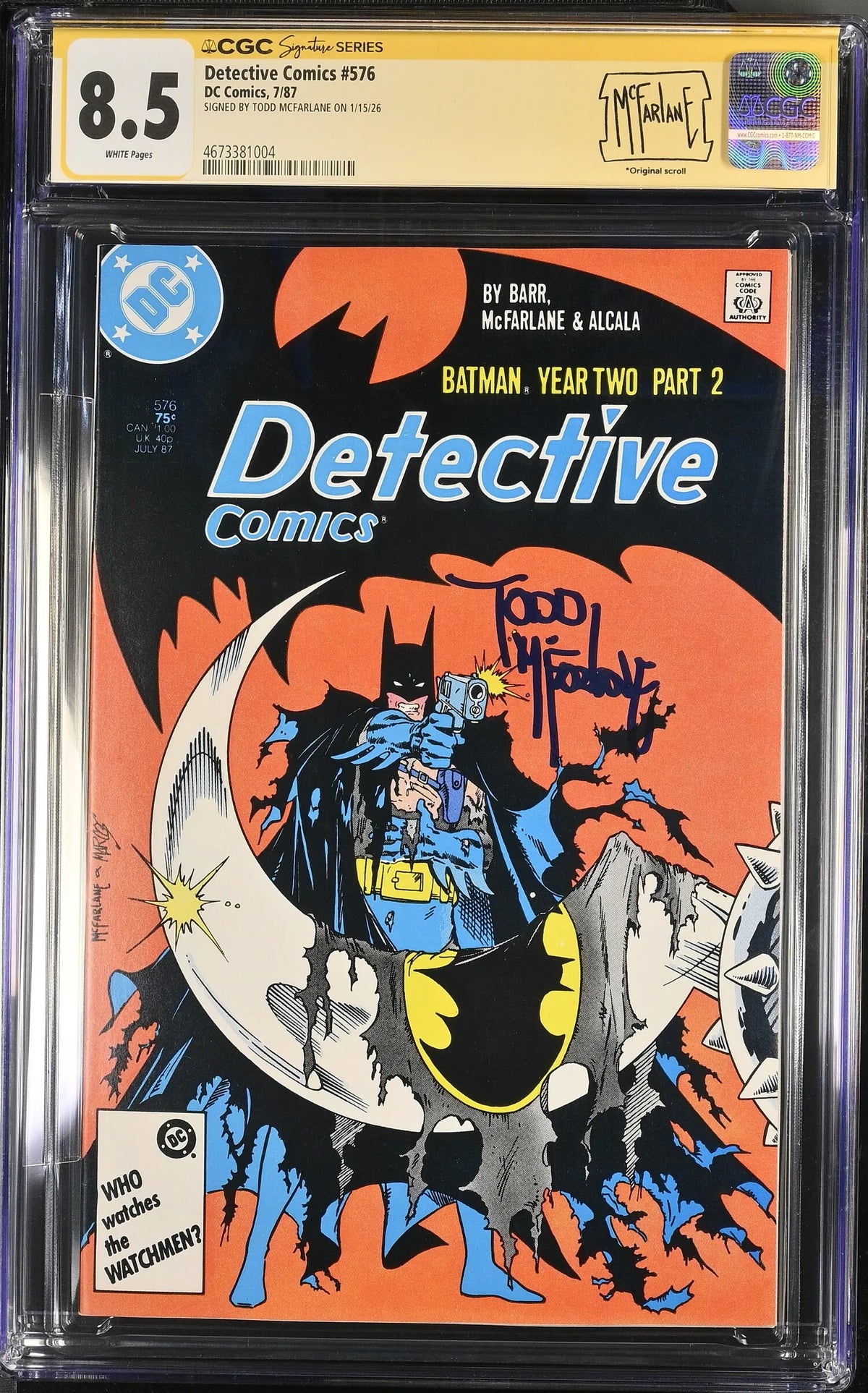 DETECTIVE COMICS #576 (1987) CGC 8.5 SIGNED TODD MCFARLANE