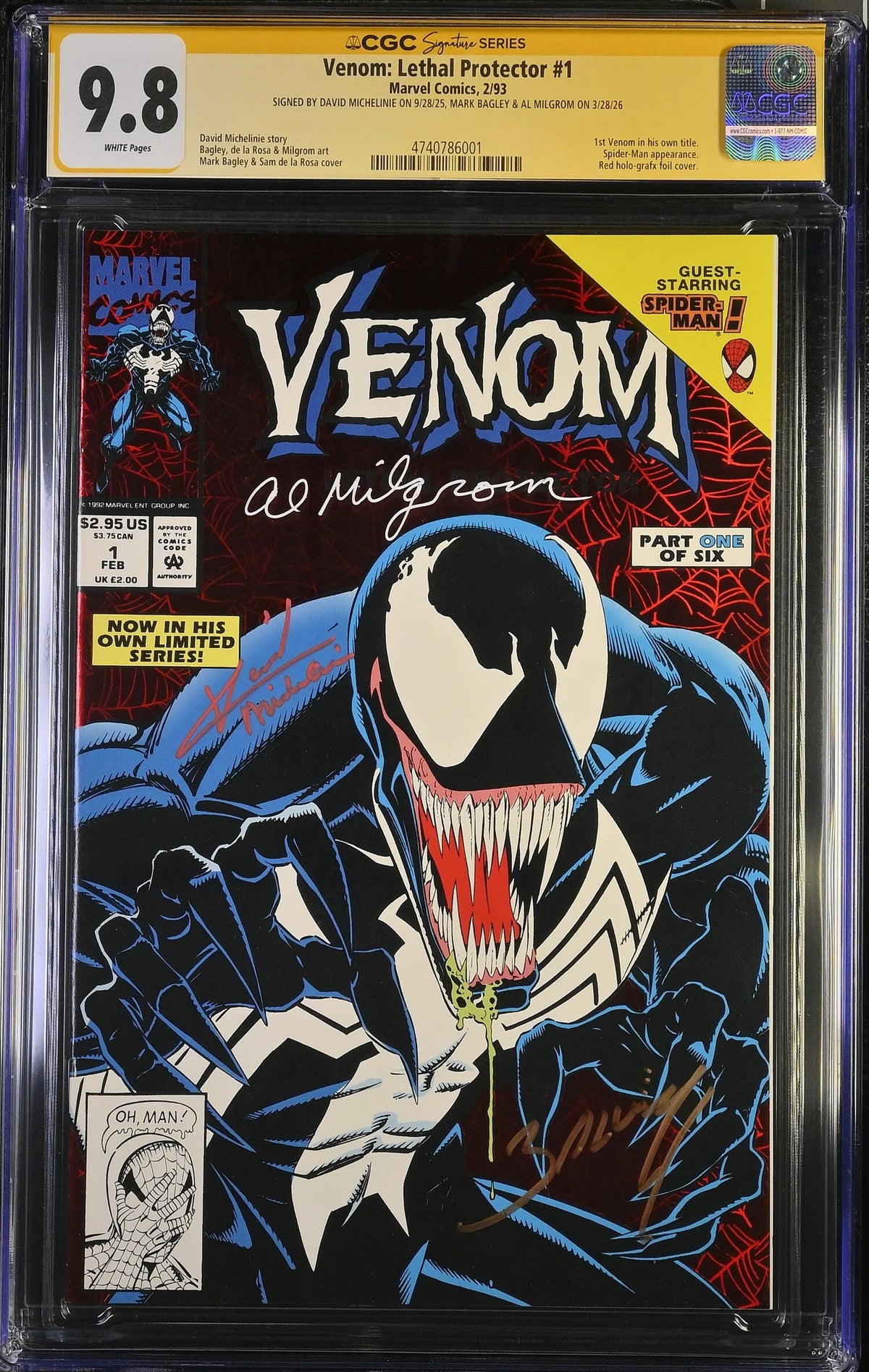 VENOM : LETHAL PROTECTOR #1 CGC 9.8 SIGNED BAGLEY,MICHELINE,MILGROM