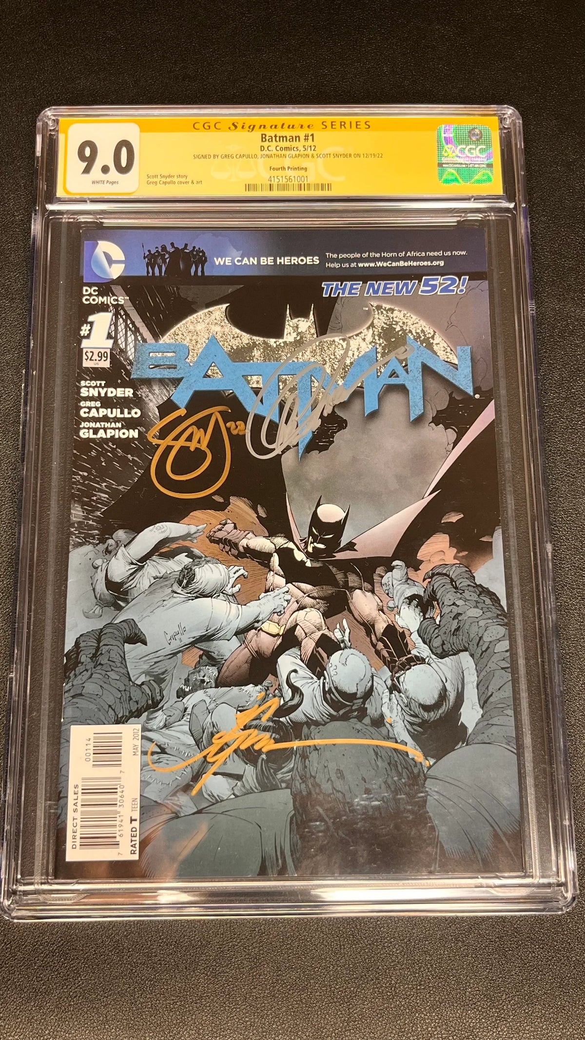 BATMAN #1 (2011) 4TH PRINTING CGC 9.0 SIGNED SCOTT SNYDER,CAPULLO AND GLAPION