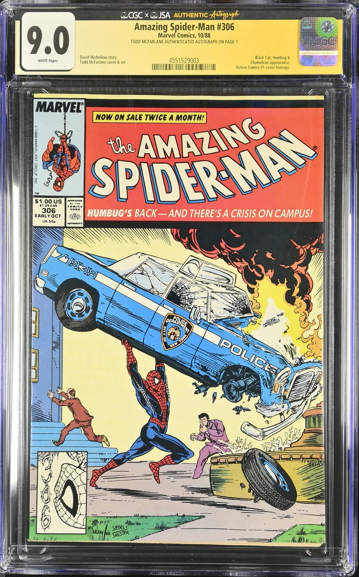 AMAZING SPIDER-MAN #306 (1988) CGC 9.0 SIGNED TODD MCFARLANE