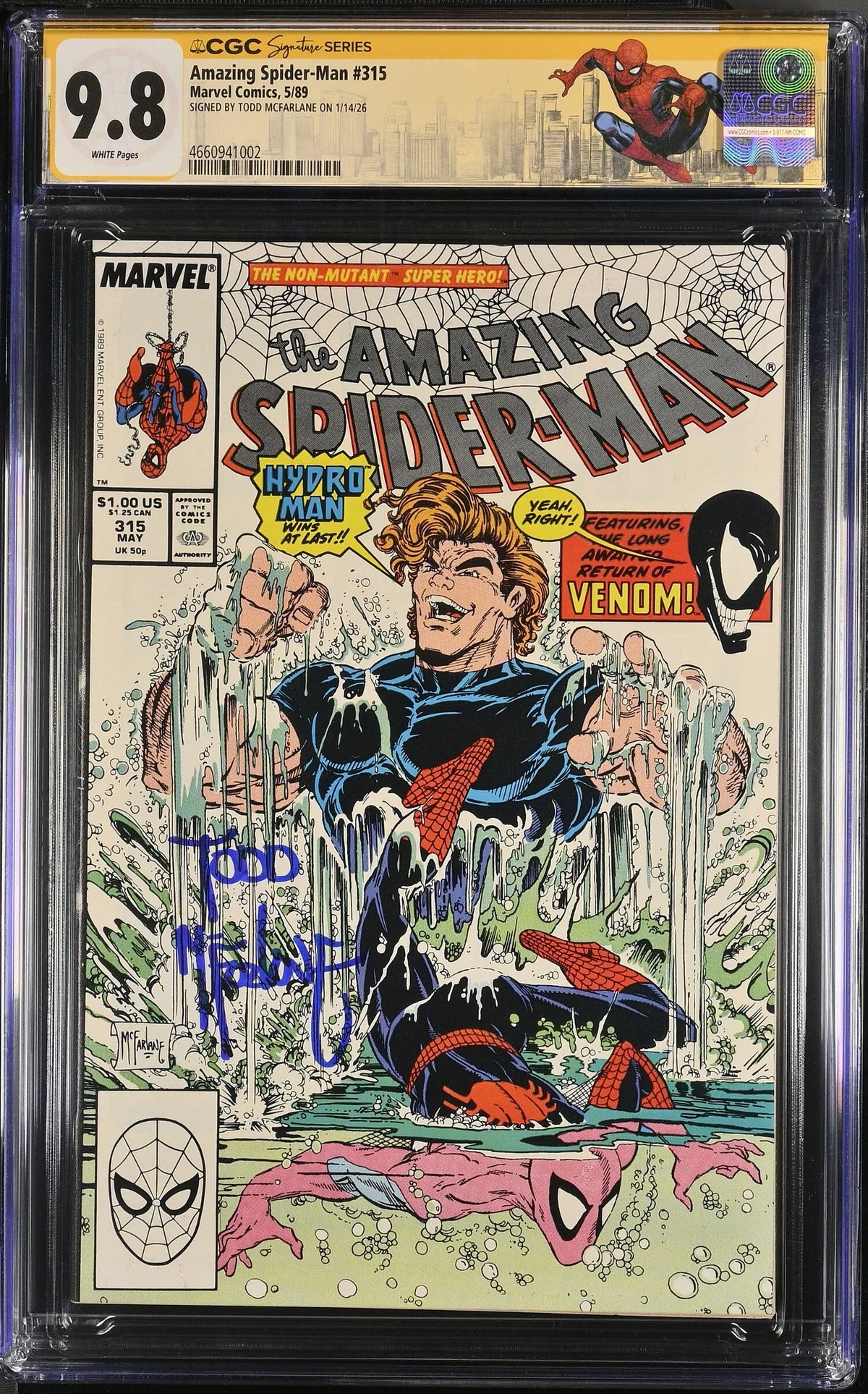 AMAZING SPIDER-MAN #315 (1989) CGC 9.8 SIGNED TODD MCFARLANE