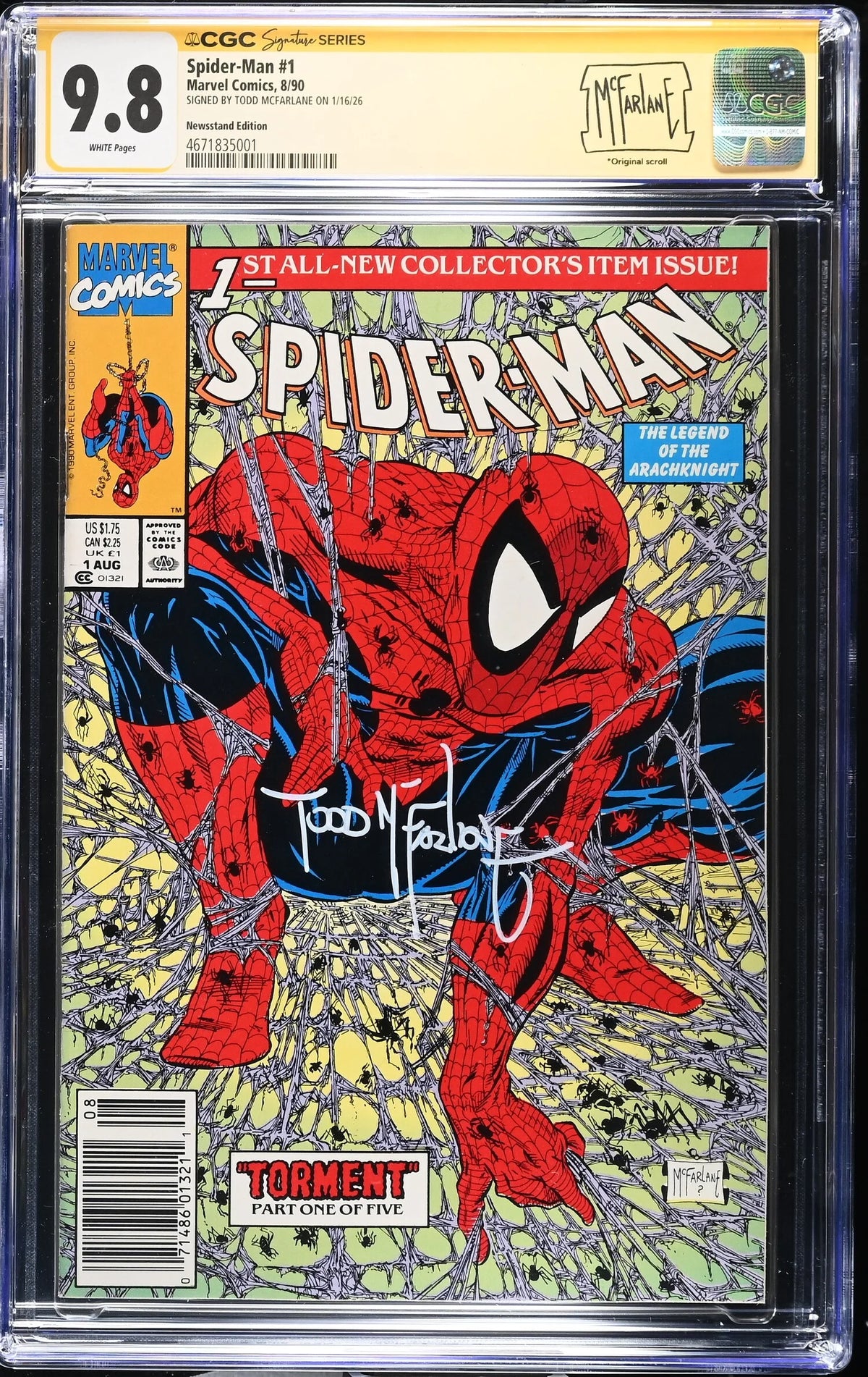 SPIDER-MAN #1 (1990) NEWSSTAND CGC 9.8 SIGNED TODD MCFARLANE