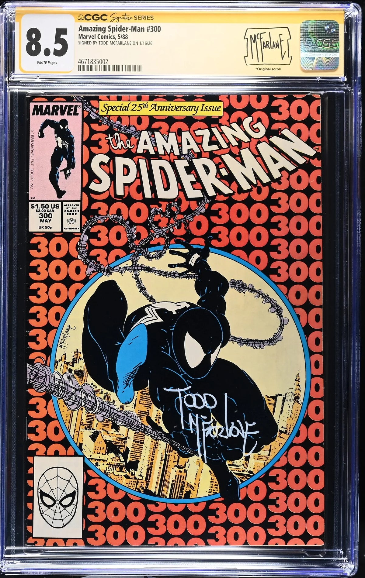 AMAZING SPIDER-MAN #300 (1988) CGC 8.5 SIGNED TODD MCFARLANE - MAJOR KEY