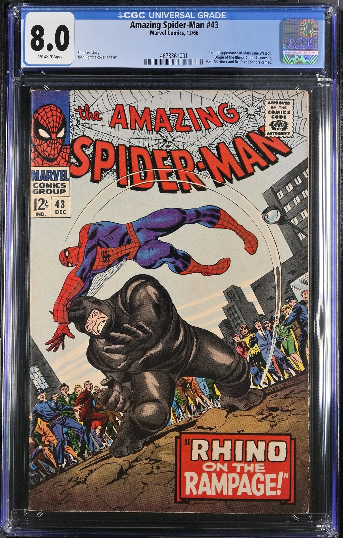AMAZING SPIDER-MAN #43 (1966) CGC 8.0 - MAJOR KEY- 1ST FULL APP MARY JANE