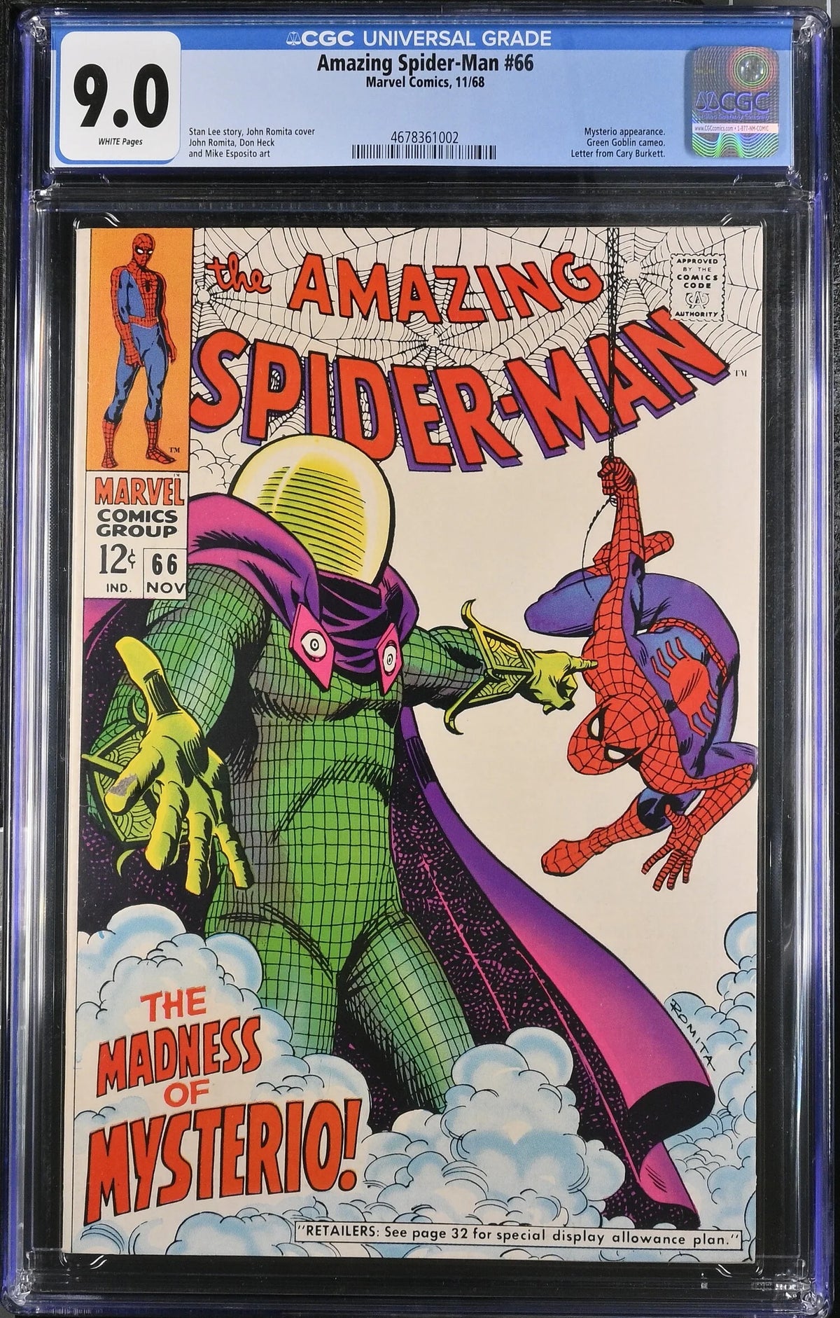 AMAZING SPIDER-MAN #66 (1968) CGC 9.0 ICONIC COVER