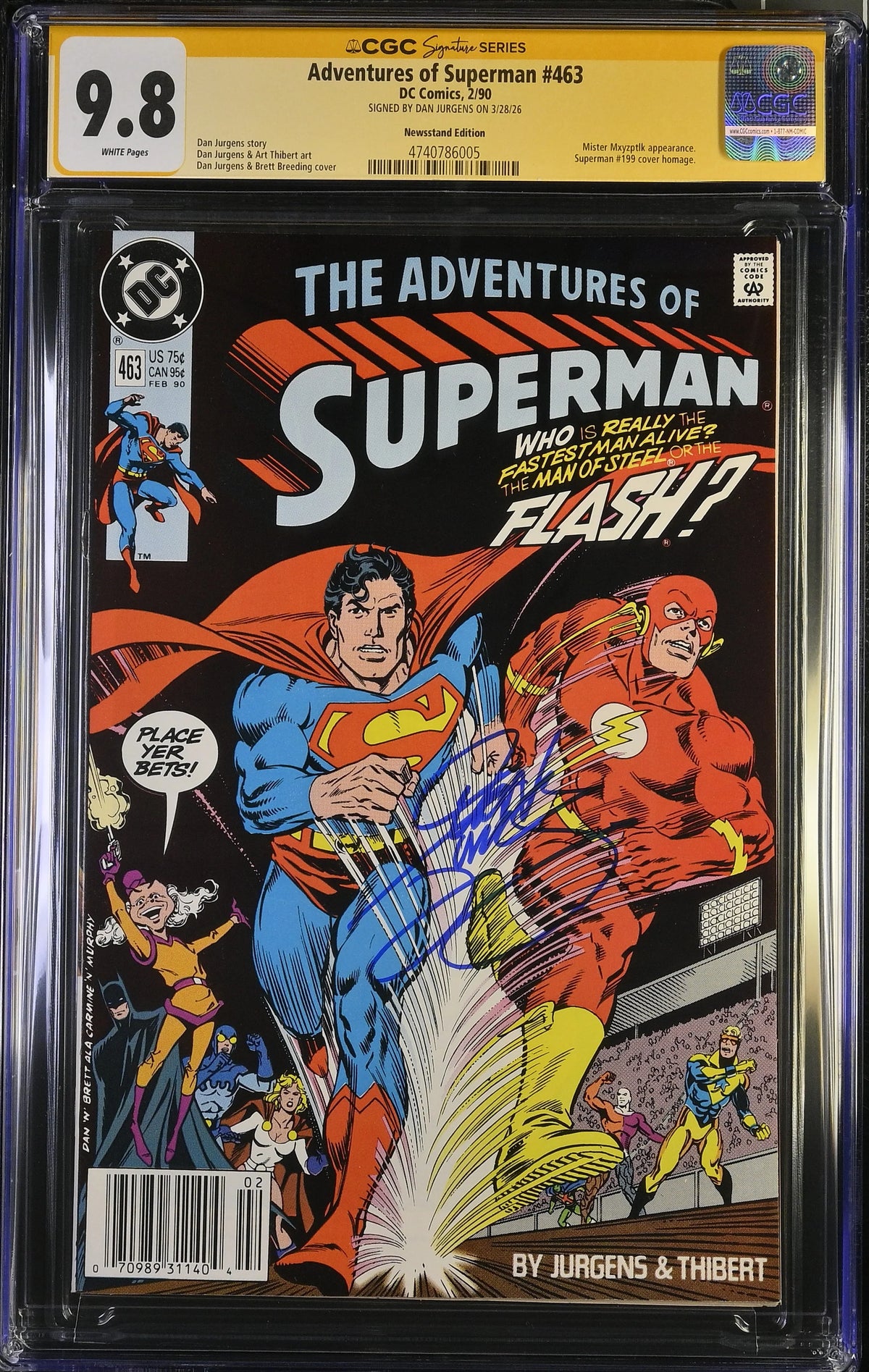 ADVENTURES OF SUPERMAN #463 (1990) NEWSSTAND CGC 9.8 SIGNED DAN JURGENS